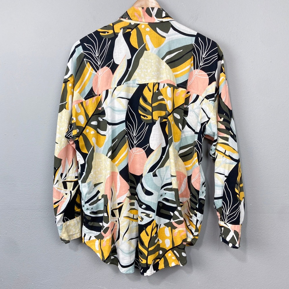 CALIA Linen Blend Shirt Size S Multicolor Tropical Button Down Oversized Top - Picture 7 of 13